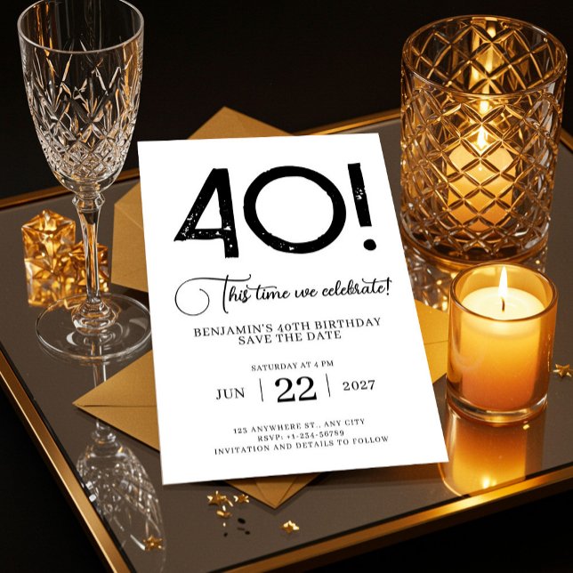 Unik, minimalistisk Spara datum 40:e födelsedag Inbjudningar (Digital Save The Date Birthday Template, Electronic Save The Date, Birthday Invitation, Unique )