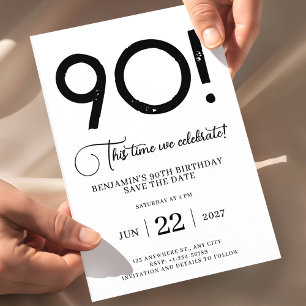 Unik minimalistisk Spara datum 90-årsdag Inbjudningar