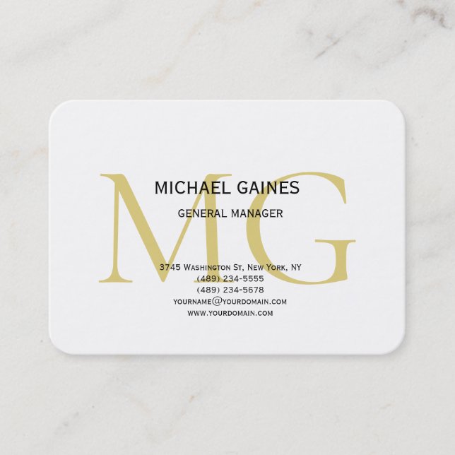 Unik, minimalistisk vit Guld Färg Monogram White Visitkort (Framsida)