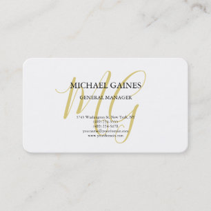 Unik, minimalistisk vit Guld Färg Monogram White Visitkort