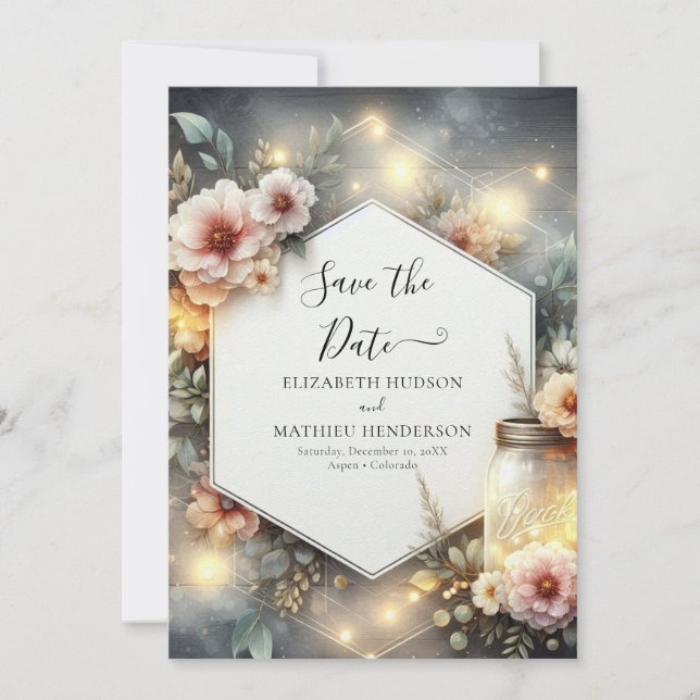 Unik minsta Mason Burk Bröllop Spara Datumet (Framsida)