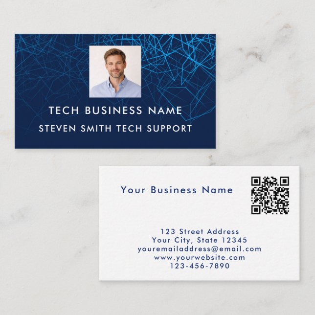 Unik Modern Blå Foto QR-kod Tech Professionell (Fram/baksida)
