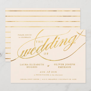 Unik Modern Champagne och Guld-skript Bröllop Inbjudningar