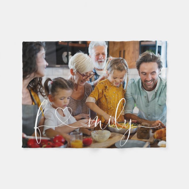Unik Modern Family Photo Heart-skripttypografi Fleecefilt (Framsidan (Horisontell))