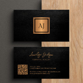 Unik modern fet monogram QR-kod guld svart Visitkort