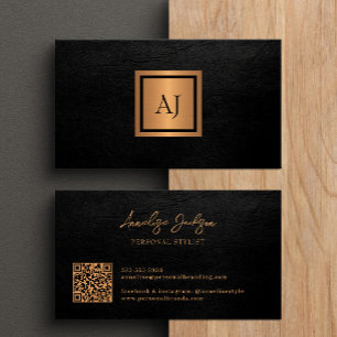Unik modern fet monogram QR-kod guld svart Visitkort