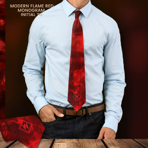 Unik Modern Flame Red Monogram Initial Neck Tie Slips