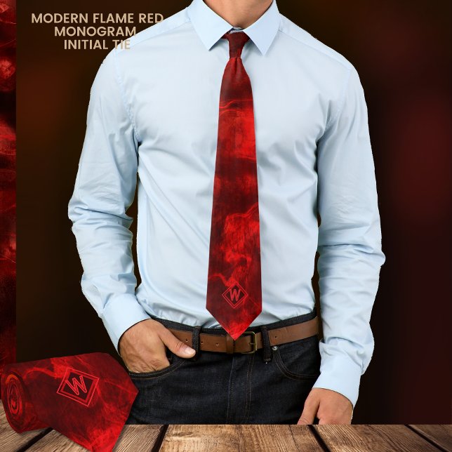 Unik Modern Flame Red Monogram Initial Neck Tie Slips (Unique Modern Flame Red Monogram Initial Neck Tie)