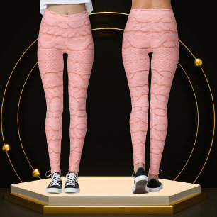 Unik Modern Knted Crochet Pastel Rosa Fabric Leggings