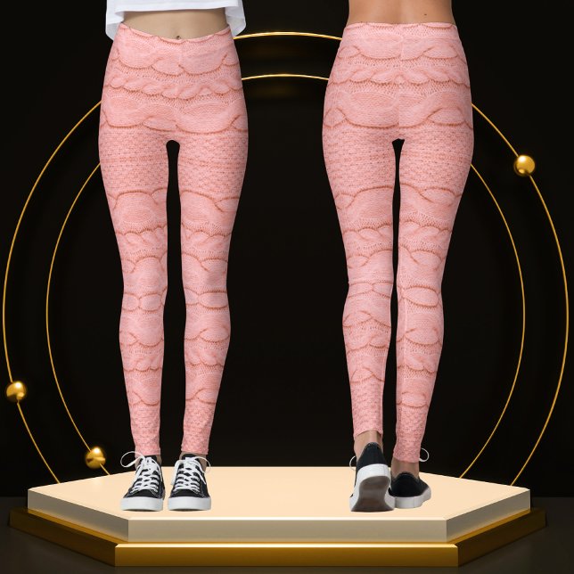 Unik Modern Knted Crochet Pastel Rosa Fabric Leggings (Skapare uppladdad)