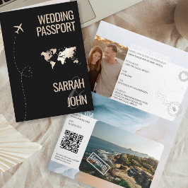 Unik Modern Passport Destinationsbröllopskod QR-ko Inbjudan