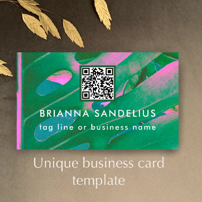Unik Modern Rosa & Grön Botanisk QR-kod Visitkort (Personalize this unique botanical pink and green business card template.
)