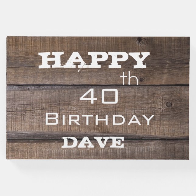 Unik Modern Rustic 40:e Personligen på födelsedage Gästböcker (Framsida)