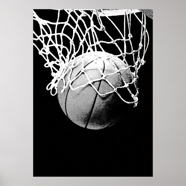 Unik, modern, svart, vit basketboll för utskrift P Poster (Framsidan)