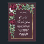 Unik Möhippa för Burgundy- och Guld-Blommigt-fall Inbjudningar<br><div class="desc">Med en vin eller en burgundisk vattenfärg tvättar bakgrunden med elegant silver-dollar och sederad eukalyptus-löv med marsala/burgundblommor. Utformningen har även ett utskrivet guld gräns.</div>