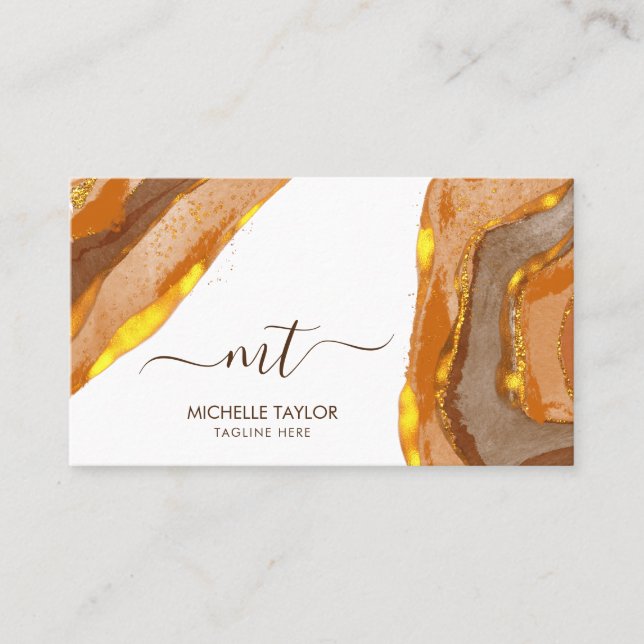 Unik Monogram-Abstrakt Boho Terracotta Guld Visitkort (Framsida)