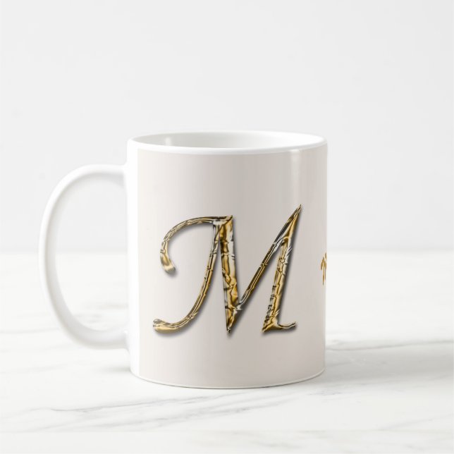 Unik Monogram för Elegant Silver Brev Kaffemugg (Vänster)