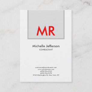Unik Monogram för Grått Red White-Elegant Visitkort