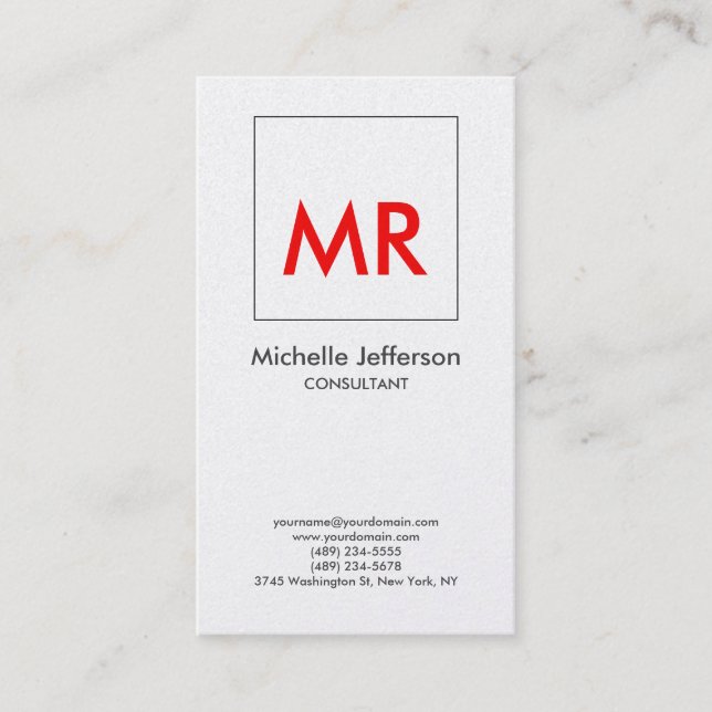 Unik Monogram för Premium Pearl Red White-Elegant Visitkort (Framsida)