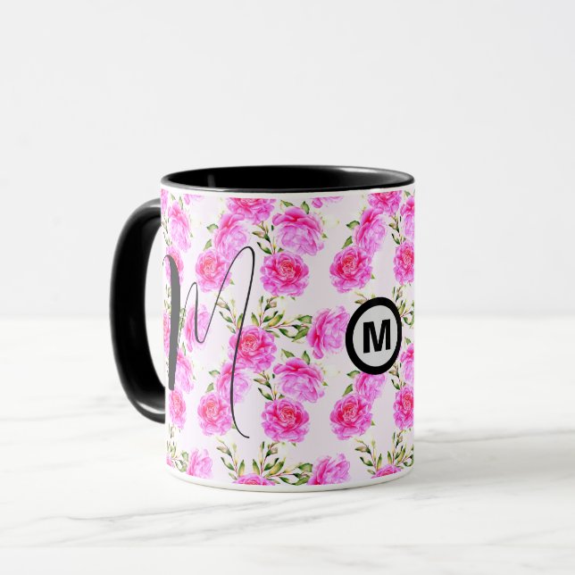 Unik monogram första kaffekaffe Mugg (Blommigt Gif (Framsida vänster)