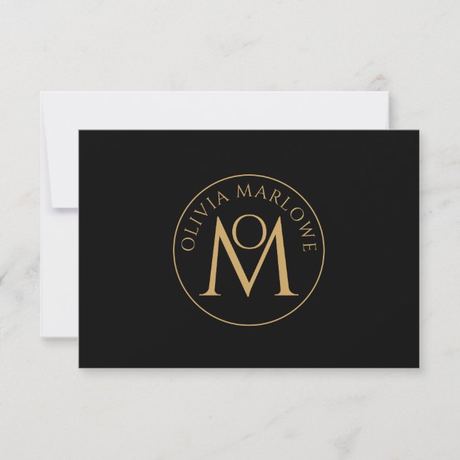 Unik monogram Logotyp Guld Black Namn Notecard Anteckningskort (Framsida)