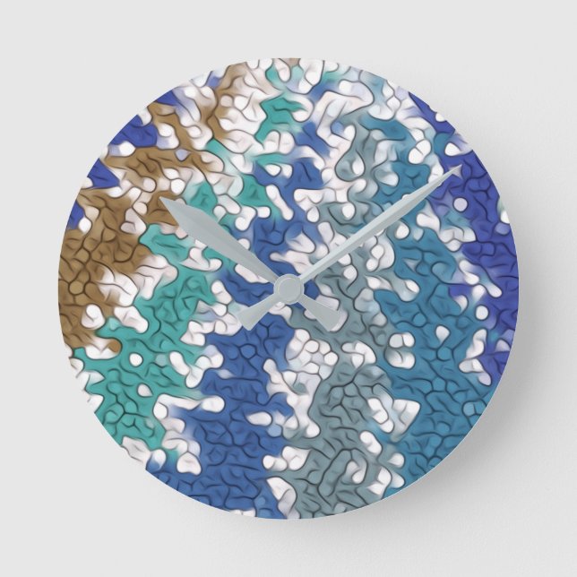 Unik Mönster för Gult av blå Grönt Rund Klocka (Framsida)