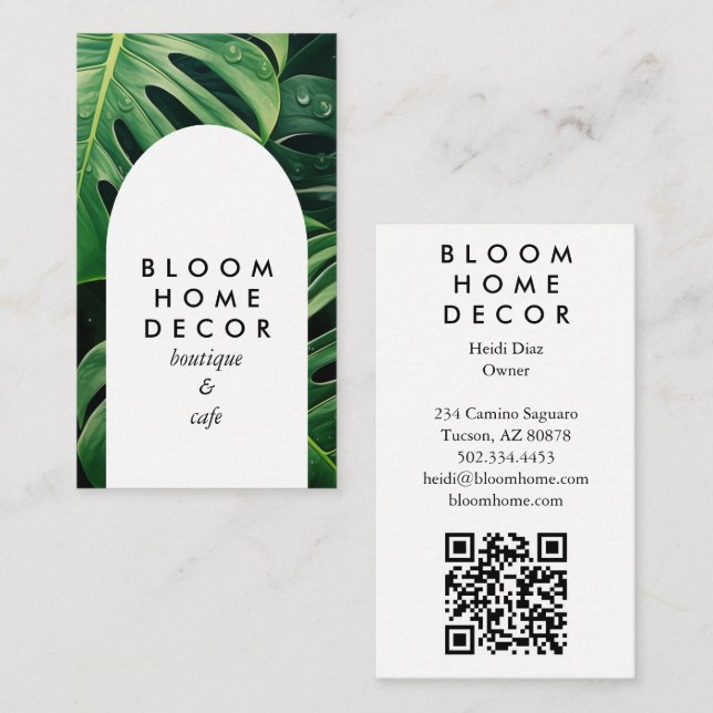 Unik monstera Löv-fotografi QR-kodarmatur Visitkort (Fram/baksida)