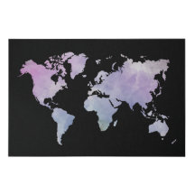 Unik mörk akvarell världskarta hemkontorsdekoratio