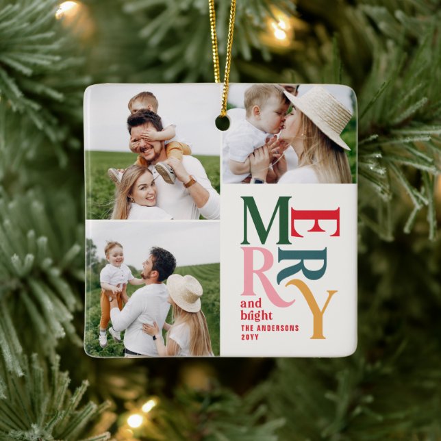 unik multifotomodern färgtypografi julgransprydnad keramik (Träd)