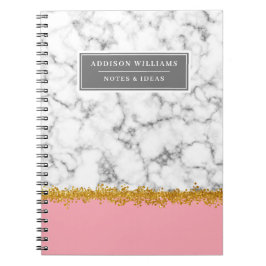 Unik Namn Grått Marble Guld Glitter Journal Anteckningsbok