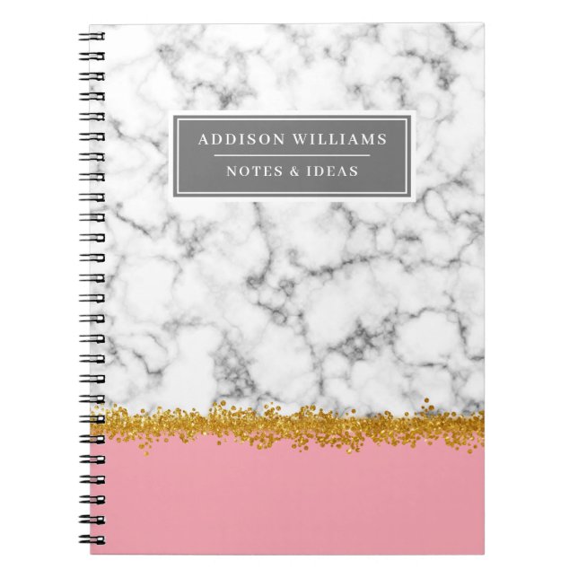 Unik Namn Grått Marble Guld Glitter Journal Anteckningsbok (Framsidan)