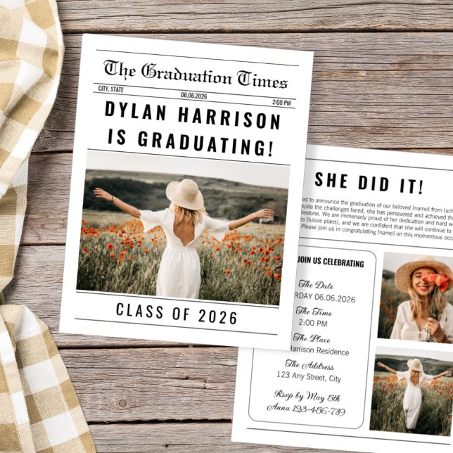 Unik nyhetsklass 2025 Studenten Inbjudningar (Newspaper Unique Class Of 2026 Graduation Invitation)
