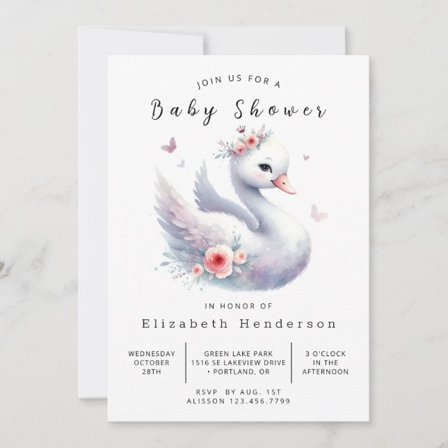 Unik Online Svandopp Baby Shower Inbjudningar (Framsida)