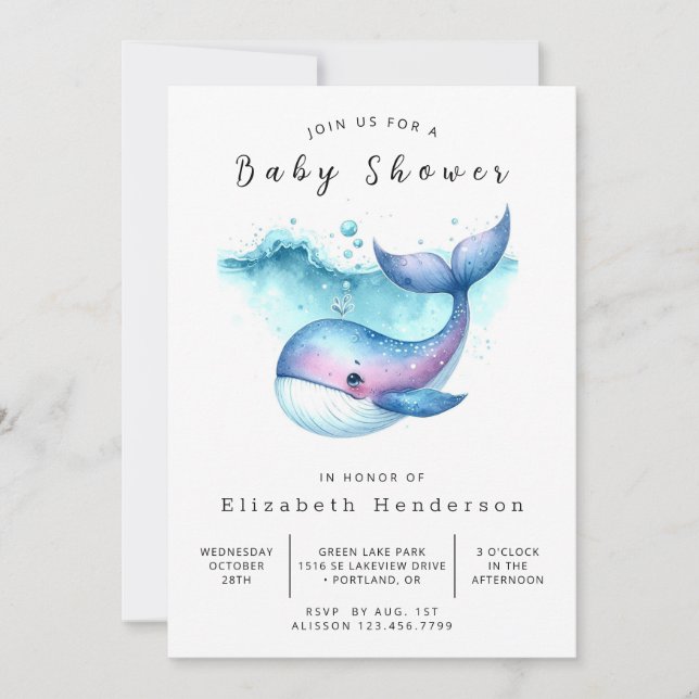 Unik Online Whale Baby Shower Inbjudningar (Framsida)
