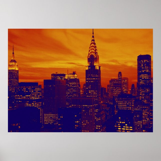 Unik Orange Blue Retro Pop Art New York Poster (Framsidan)