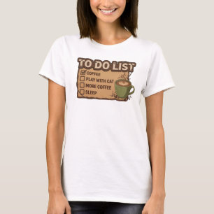 Unik Orange KAFFE LEK MED KATT Modeutskrift T Shirt