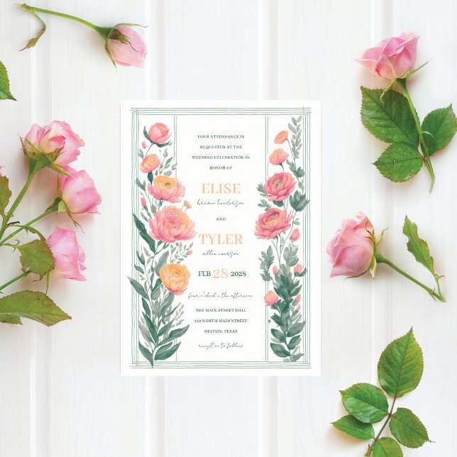 Unik Orange Rosa Ranunculus Blommigt Sides Bröllop Inbjudningar (Skapare uppladdad)