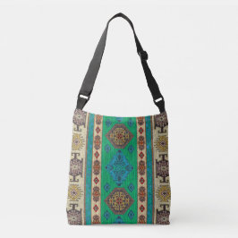 Unik oriental antik matta grön Kilim Axelväska