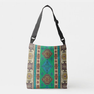 Unik oriental antik matta grön Kilim Axelväska