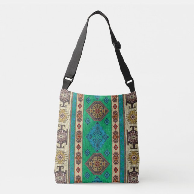 Unik oriental antik matta grön Kilim Axelväska (Framsida)