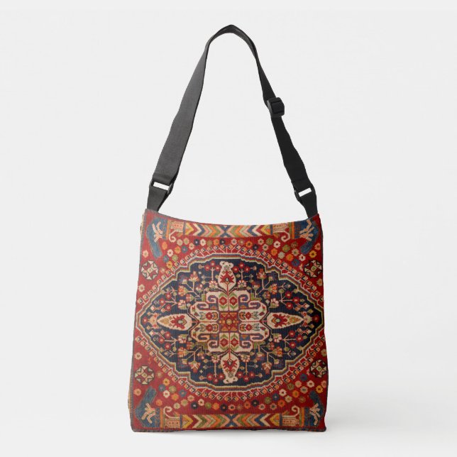 Unik oriental antik röd matta Kilim Axelväska (Framsida)