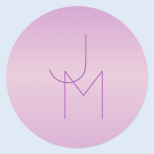Unik överlappande monogram Mjuk lavendelrosa Runt Klistermärke