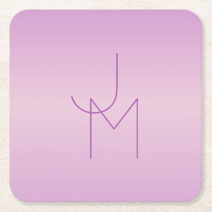 Unik överlappande monogram Mjuk lavendelrosa Underlägg Papper Kvadrat