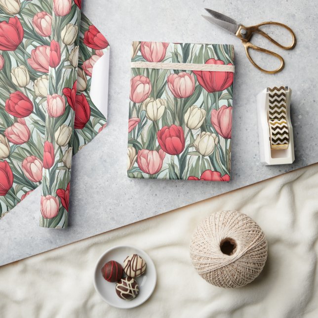 Unik Papper för omslagning av Retro Tulip Presentpapper (Hantverk)