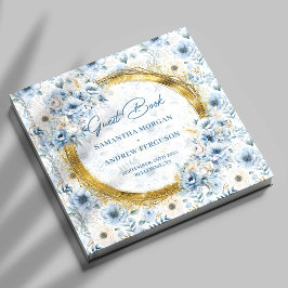 Unik Pastel Blue Guld Glitter Bröllop Guest Bok