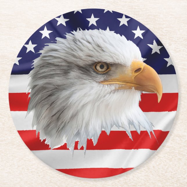 Unik patriotisk gåva från örn underlägg papper rund (Framsidan)