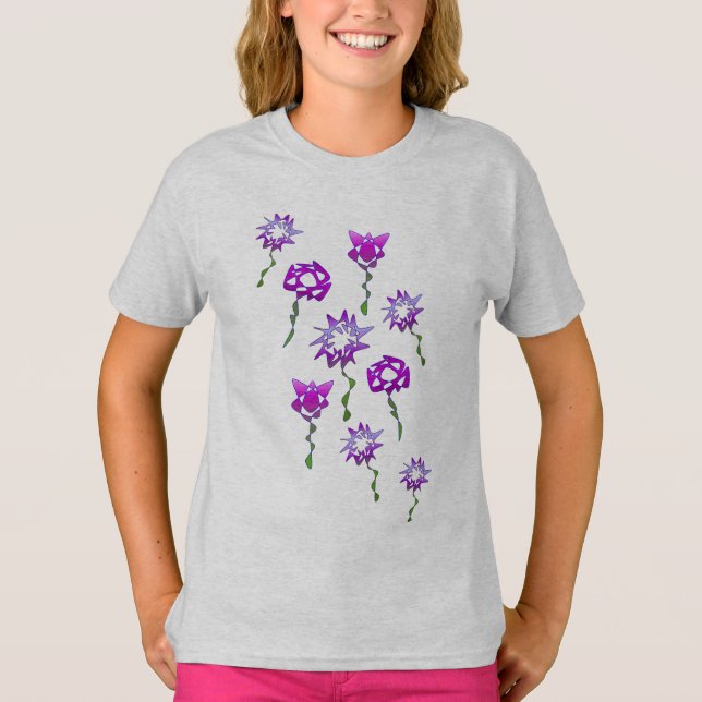 Unik Perpetual Art Lila blommor T-Shirt (Framsida)