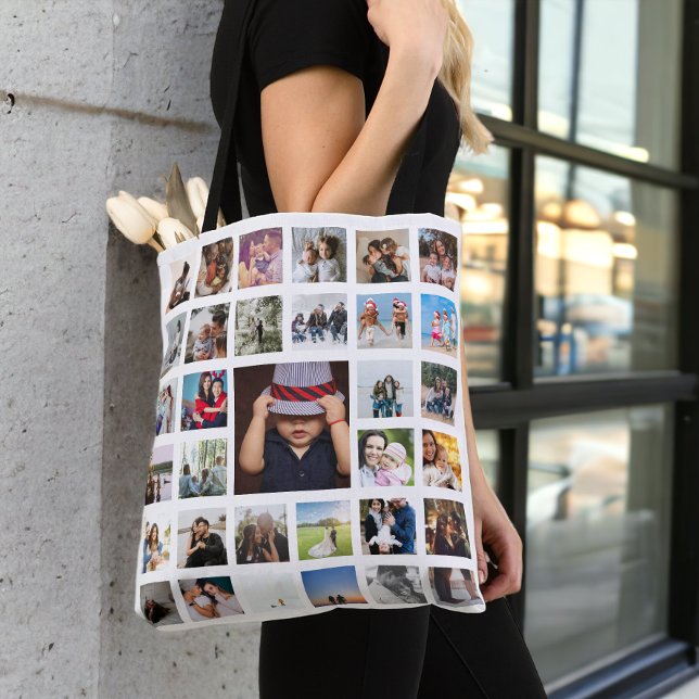 Unik Personlig 33-foto för fotokollage Tygkasse (Photo Collage Unique Personalized 33 Photo Tote Bag from Ricaso. Create your own great photo gifts)