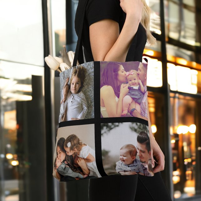 Unik Personlig 8 Foton för fotokollage Tygkasse (Photo Collage Unique Personalized 8 Photos Tote Bag from Ricaso. Make your own photo gift ideas)