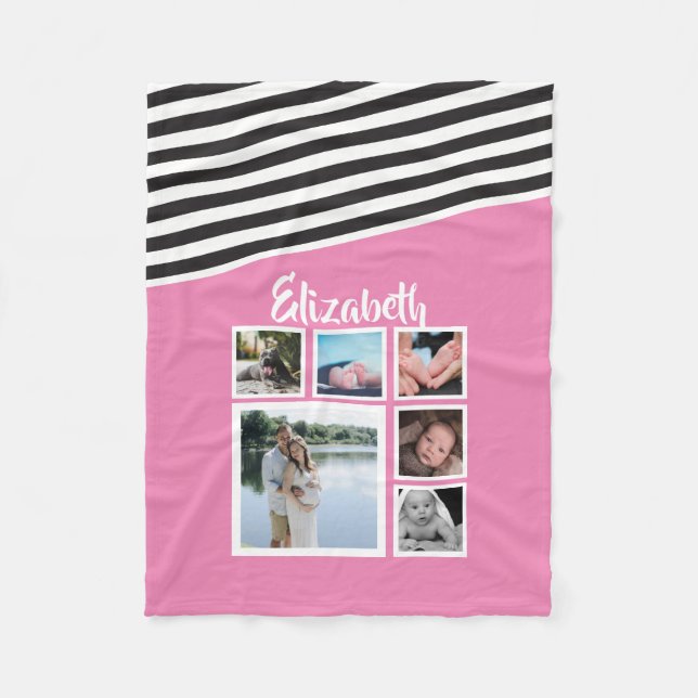 Unik Personlig Rosa stripe Fleecefilt (Framsidan)